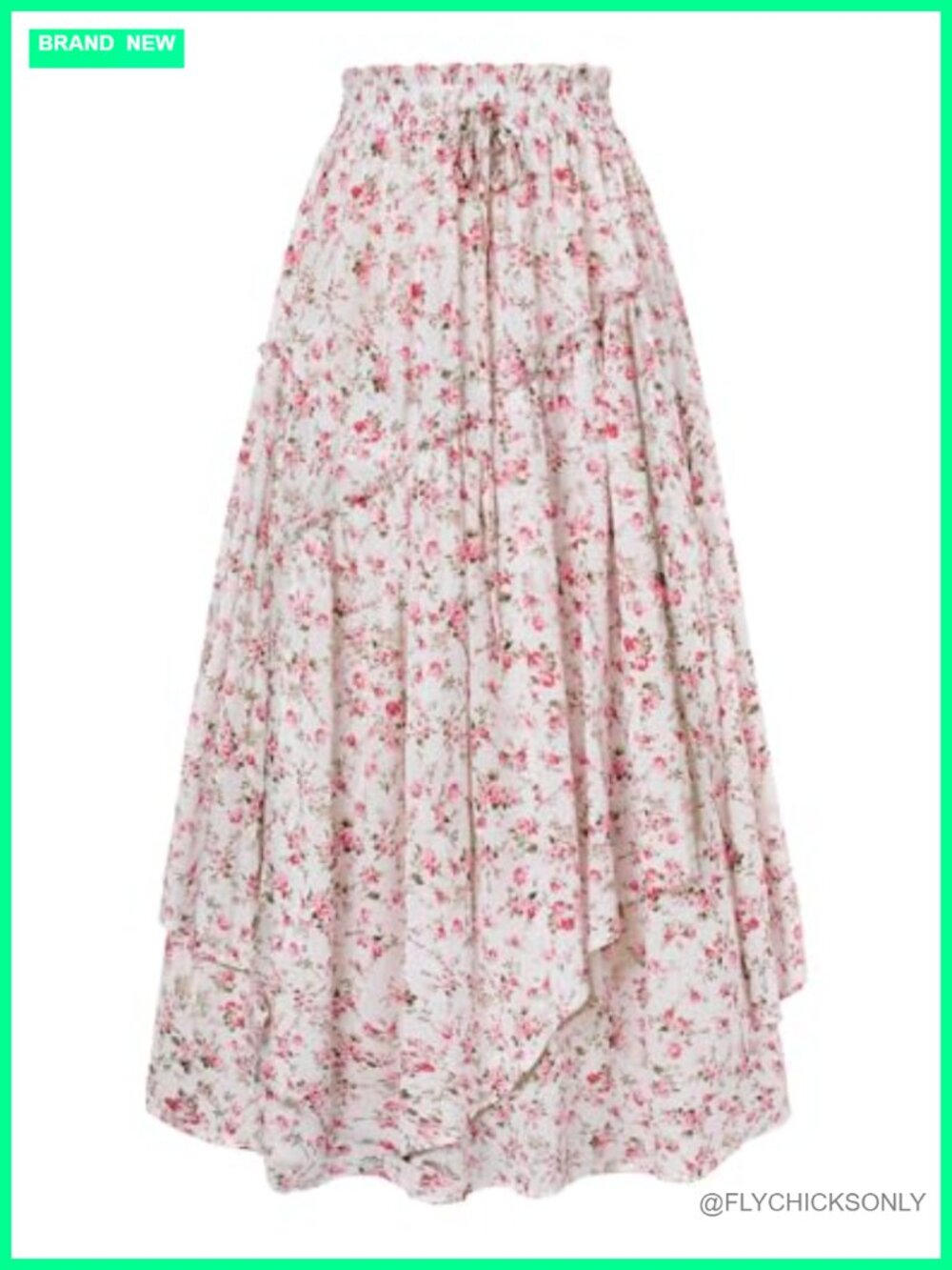 Floral Maxi Skirt A-Line Tiered High Waist Boho Long Flowy